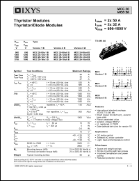 MCC26-08IO1 datasheet: 800V thyristor modules thyristor/diode module MCC26-08IO1