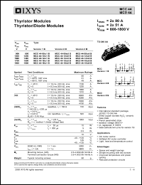MCC44-14IO8 datasheet: 1400V thyristor modules thyristor/diode module MCC44-14IO8
