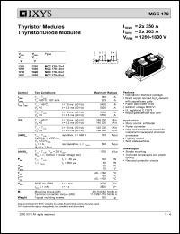 MCC170-12IO1 datasheet: 1200V thyristor modules thyristor/diode module MCC170-12IO1