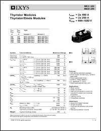 MCC220-12IO1 datasheet: 1200V thyristor modules thyristor/diode module MCC220-12IO1