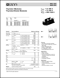 MCC220-14IO1 datasheet: 1400V thyristor modules thyristor/diode module MCC220-14IO1
