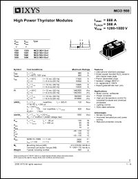 MCO500-12IO1 datasheet: 1200V high power thyristor module MCO500-12IO1