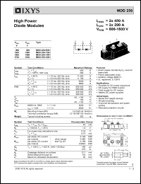MDD250-08N1 datasheet: 800V high power diode module MDD250-08N1