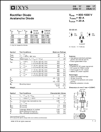 DSI17-08A datasheet: 800V rectifier diode, avalanche diode DSI17-08A