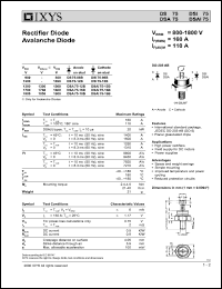 DSI75-08B datasheet: 800V rectifier diode, avalanche diode DSI75-08B