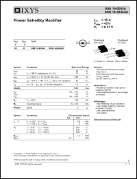 DSS16-0045AS datasheet: 45V power schottky rectifier DSS16-0045AS