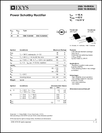 DSS16-0045A datasheet: 45V power schottky rectifier DSS16-0045A