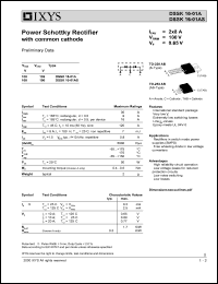 DSSK16-01AS datasheet: 100V power schottky rectifier with common cathode DSSK16-01AS