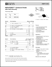 DSEP8-02A datasheet: 800V HiPerFRED epitaxial diode with soft recovery DSEP8-02A