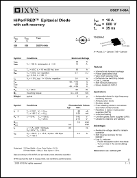 DSEP8-06A datasheet: 600V HiPerFRED epitaxial diode with soft recovery DSEP8-06A