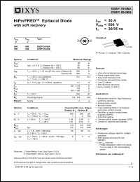 DSEP29-06A datasheet: 600V HiPerFRED epitaxial diode with soft recovery DSEP29-06A