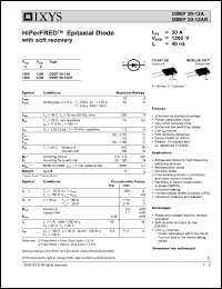 DSEP30-12A datasheet: 1200V HiPerFRED epitaxial diode with soft recovery DSEP30-12A