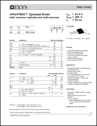 DSEC16-02A datasheet: 200V HiPerFRED epitaxial diode with soft recovery DSEC16-02A