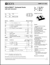 DSEP2X31-03A datasheet: 300V HiPerFRED epitaxial diode with soft recovery DSEP2X31-03A