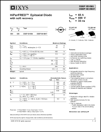 DSEP60-06AT datasheet: 600V HiPerFRED epitaxial diode with soft recovery DSEP60-06AT