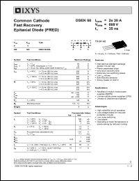 DSEK60-06A datasheet: 600V common cathode fast recovery epitaxial diode (FRED) DSEK60-06A