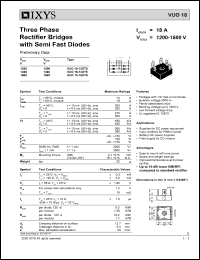 VUO18-12DT8 datasheet: 1200V three phase rectifier bridges with semi fast diodes VUO18-12DT8