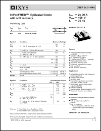 DSEP2X31-04A datasheet: 400V HiPerFRED epitaxial diode with soft recovery DSEP2X31-04A