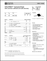 DSEC16-06A datasheet: 1200V HiPerFRED epitaxial diode with common diode and soft recovery DSEC16-06A