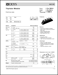 MCC60-16IO1B datasheet: 1600V thyristor module MCC60-16IO1B
