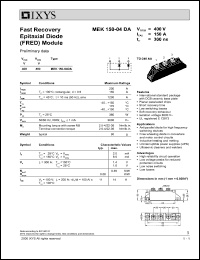 MEK150-04DA datasheet: 400V fast recovery epitaxial diode (FRED) module MEK150-04DA