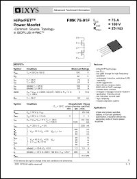 FMK75-01F datasheet: 100V HiPerFET power MOSFET FMK75-01F