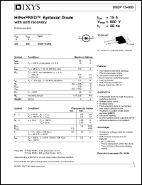 DSEP15-06B datasheet: 600V HiPerFRED epitaxial diode DSEP15-06B