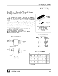 IN74AC139N datasheet: Dual 1-of-4 decoder/demultiplexer high-speed silicon-gate CMOS IN74AC139N