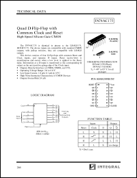 IN74AC175D datasheet: Quad D flip-flop with common clock and reset high-speed silicon-gate CMOS IN74AC175D