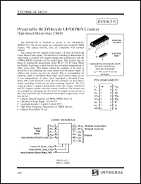 IN74AC192N datasheet: Presettable BCD/decode  UP/DOWN counter high-speed silicon-gate CMOS IN74AC192N