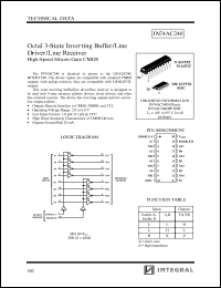 IN74AC240N datasheet: Octal 3-state inverting buffer/line driver/line receiver high-speed silicon-gate CMOS IN74AC240N