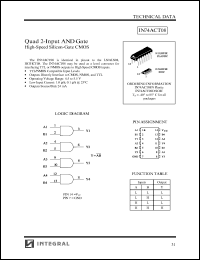 IN74ACT08N datasheet: Quad 2-input AND gate high-speed silicon-gate CMOS IN74ACT08N