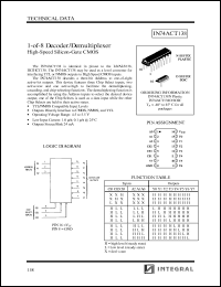 IN74ACT138D datasheet: 1-of-8 decoder/demultiplexer high-speed silicon-gate CMOS IN74ACT138D