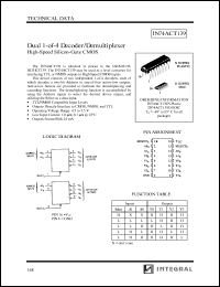 IN74ACT139N datasheet: Dual 1-of-4 decoder/demultiplexer high-speed silicon-gate CMOS IN74ACT139N