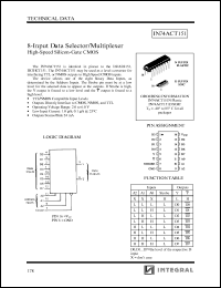 IN74ACT151D datasheet: 8-input data selector/multiplexer high-speed silicon-gate CMOS IN74ACT151D