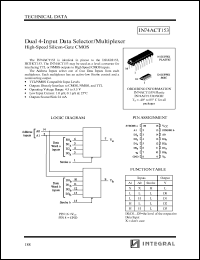 IN74ACT153N datasheet: Dual 4-input data selector/multiplexer high-speed silicon-gate CMOS IN74ACT153N