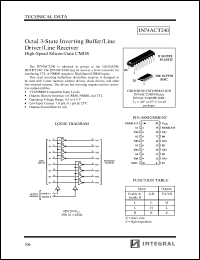 IN74ACT240N datasheet: Octal 3-state inverting buffer/line driver/line receiver high-speed silicon-gate CMOS IN74ACT240N