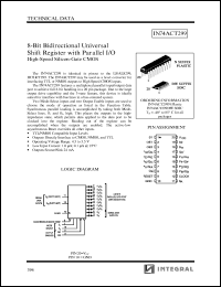 IN74ACT299N datasheet: 8-bit bidirectional universal shift register with parallel I/O high-speed silicon-gate CMOS IN74ACT299N