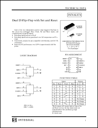 IN74ALS74N datasheet: Dual D flip-flop with set and reset IN74ALS74N