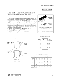 IN74HC139AN datasheet: Dual 1-of-4 decoder/demultiplexer, high-performance silicon-gate CMOS IN74HC139AN