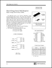 IW4015BN datasheet: Dual 4-stage static shift register, high-voltage silicon-gate CMOS IW4015BN