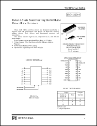 IN74LS244N datasheet: Octal 3-state noninverting buffer/line driver/line receiver IN74LS244N