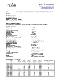 P2AU-2415E datasheet: Input voltage:24V, output voltage 15V (16.66mA), 1KV isolated 0.25W unregulated single output P2AU-2415E