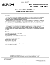 MC-4R512FKE6D-845 datasheet: 512M-byte (256M-WORD x 16-bit) direct rambus DRAM RIMM module MC-4R512FKE6D-845