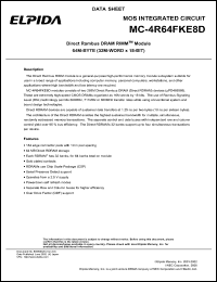 MC-4R64FKE8D-653 datasheet: 64M-byte (32M-WORD x 18-bit) direct rambus DRAM RIMM module MC-4R64FKE8D-653