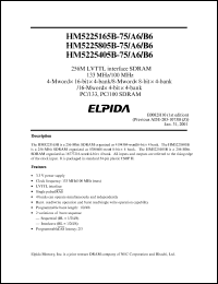 HM5225165BTT-B6 datasheet: 256M; 100MHz LVTTL interface SDRAM HM5225165BTT-B6