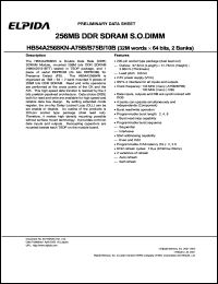 HB54A2568KN-B75B datasheet: 256M; 133MHz DDR SDRAM SO-DIMM HB54A2568KN-B75B