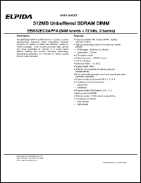 EBS52EC8APFA-75 datasheet: 512M; 133MHz unbuffered SDRAM DIMM EBS52EC8APFA-75