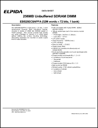 EBS25EC8APFA-7A datasheet: 256M; 133MHz unbuffered SDRAM DIMM EBS25EC8APFA-7A