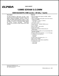 EBS12UC6APS-75 datasheet: 128M; 133MHz SDRAM SO-DIMM EBS12UC6APS-75